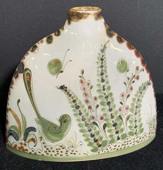 Artist Signed Hand Painted Bird Motif Ceramic Vase