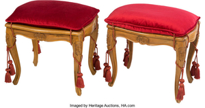 Artist Unknown, A Pair of Italian Louis XV-Style Caned Benches with Red Velvet Cushions