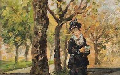 Artista italiano, periodo Liberty - Nobildonna in giardino