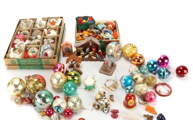 Assorted Christmas Tree Ornaments, Mid-20th Century