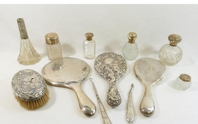Assorted silver dressing table items comprised of three silv...