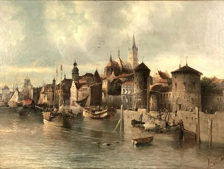 August VON SIEGEN (1850 -?). Port town.