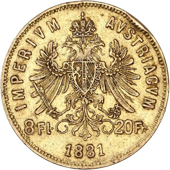 Austria - 8 Florins/20 Francs 1881 Franz Joseph - Gold