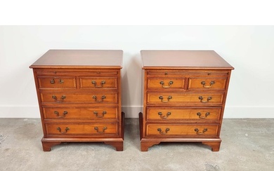 BEDSIDE CHESTS, a pair, Georgian style yewwood, each with gr...