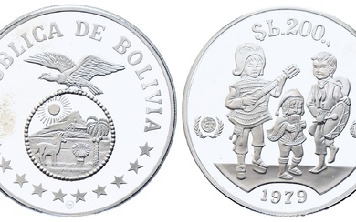 BOLIVIE. 200 Pesos Bolivianos 1979 Argent PROOF KM#198. Ag (23,39 g). PREUVE
