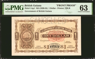BRITISH GUIANA. Lot of (2). The Government of British Guiana. 1 Dollar, 1920-24 & (ND 1920-24). P-1Ap1 & 1ap2. Front & Back Proofs. PMG ...