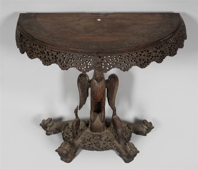 BURMESE CARVED TEAK DEMILUNE CONSOLE, EARLY 20TH CENTURY