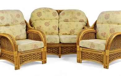 Bamboo / Rattan / Wicker Sofa & 2 Chairs - Basketweave