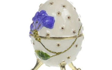 Blue Floral Music Box - Fur Elise by Beethoven in White Faberge Egg
