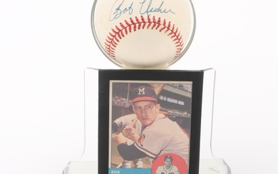 Bob Uecker Signed National League Baseball with a 1963 Topps Card