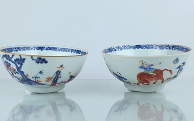 Bowls (2) - Imari - Porcelain - Landscape with boy on ox and Long Eliza near Mountain - A pair off fully decorated large bowls with Boy riding an Ox Ø 16.5 cm - China - Yongzheng (1723-1735)