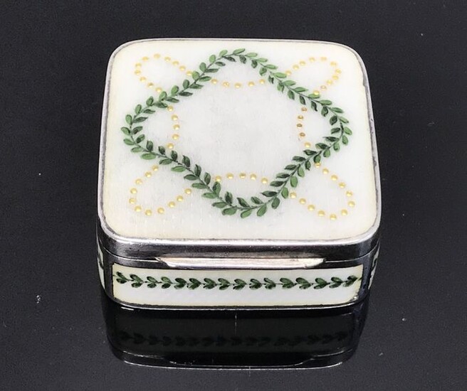 Box, Very rare Guilloche Enamel Snuff or Pill Box - .950 silver - Belgium - Late 19th century