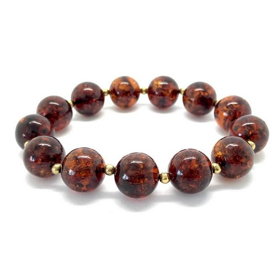 Bracelet Baltic amber beads cognac colour