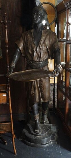 Bronze sculpture, Arab man with a serving tray, partly patinated, h. 165 cm, Provenance: Landgoed Altembrouck