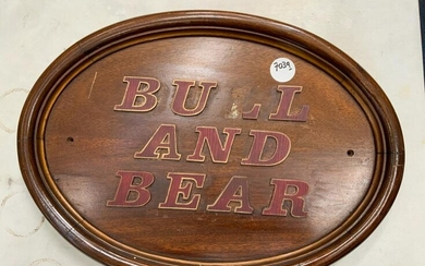 Bull and Bear sign wood carved letters, broken L