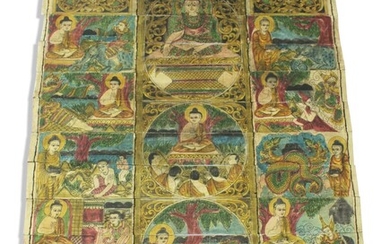 Burmese Buddhist manuscript, illustrated palm leaf, Profusely Illustrated, 49cm