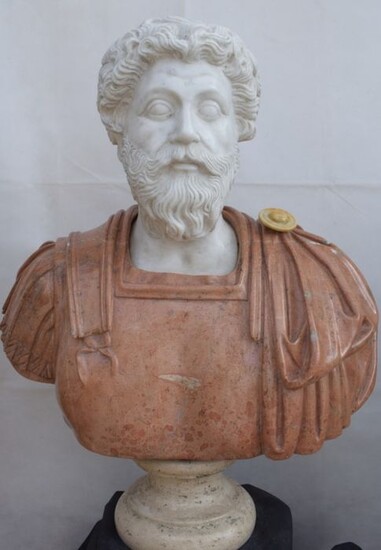 Bust, Emperor Marcus Aurelius - 74 cm. - Marble - Second half 20th century