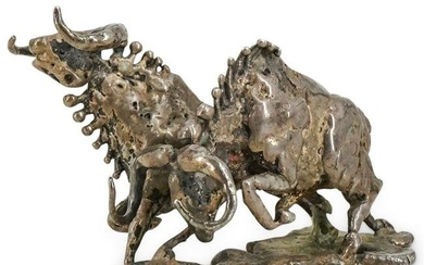 C. Tosh Brutalist Sterling Silver Bulls Sculpture