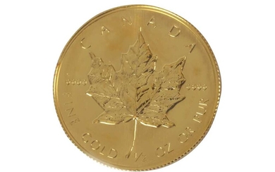 CANADA, ELIZABETH II, 20 DOLLARS, MAPLE LEAF, 1989, FINE GOLD, 1/2oz