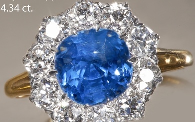 CERTIFICATED CEYLON SAPPHIRE AND DIAMOND CLUSTER RING, High ...