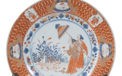 CHINESE EXPORT 'LA DAME AU PARASOL' DISH AFTER A WATERCOLOR BY CORNELIS PRONK Diameter: 9 in. (22.9 cm.)