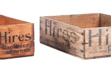 COLLECTION OF 2 EARLY HIRES ROOT BEER WOODEN CRATES