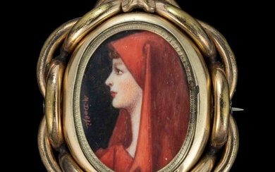 CONTINENTAL SCHOOL (19TH CENTURY) MINIATURE PORTRAITS IN GOLD-FILLED BROOCH