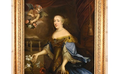 COPIE d’après Pierre MIGNARD. (1612-1695). «Portrait de Louise d’Orléans dit Madame de Montpensier». Huile sur...
