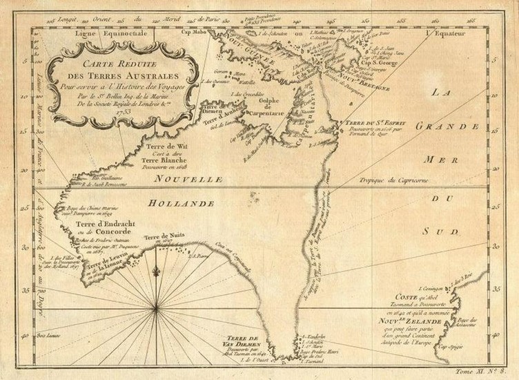 Carte réduite des Terres Australes'. Pre-Cook Australia