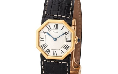 Cartier London. Very Rare and Unusual Octagonal-Shape London Wristwatch in Yellow Gold, With Silver Roman Numbers Dial