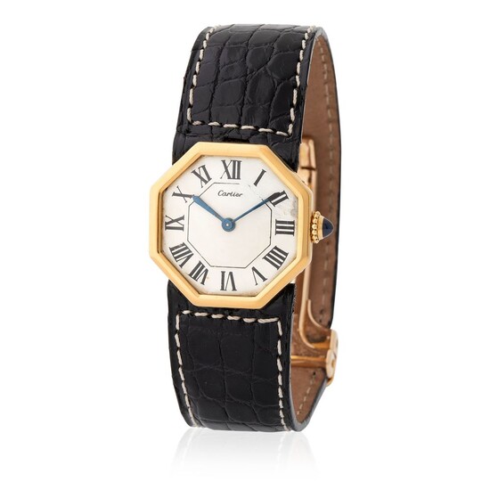 Cartier London. Very Rare and Unusual Octagonal-Shape London Wristwatch in Yellow Gold, With Silver Roman Numbers Dial