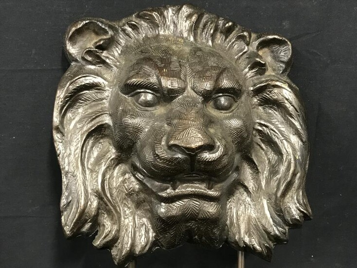 Cast Iron Lion Face Mounted Sculpture