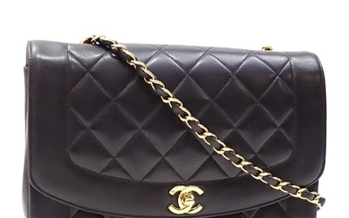 Chanel Chain Shoulder Bag Matelasse Diana 25 Women's Black Lambskin A01165