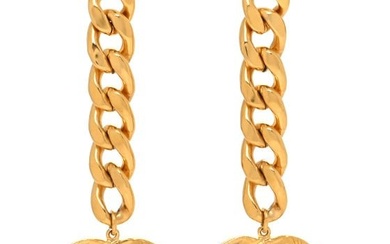 Chanel Metal CC Pick Drop Earrings Gold