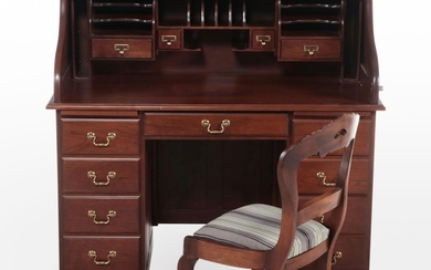 Cherrywood Roll-Top Desk Plus Victorian Carved Walnut Side Chair