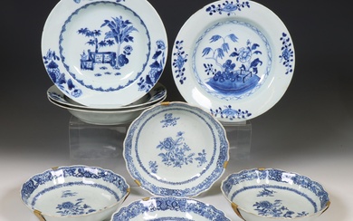 China, two sets of blue and white porcelain plates, Qianlong (1736-1795)