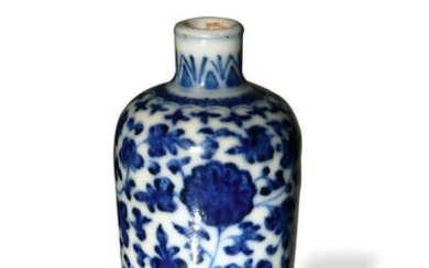 Chinese Blue and White Lotus Snuff Bottle, 19th Century