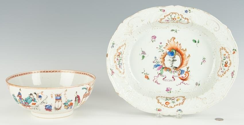 Chinese Export Porcelain Bowl and Armorial Platter