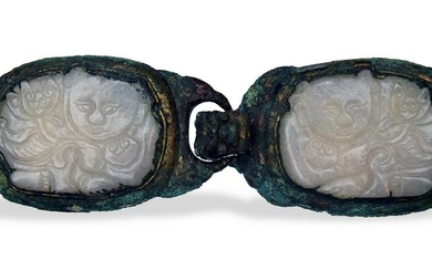 Chinese Gilt Bronze Jade Belt Buckle, Ming