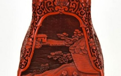 Chinese Hand Carved Cinnabar Vase
