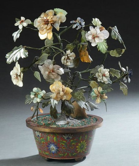 Chinese Hardstone and Jade Flowering Tree, 20th c., in
