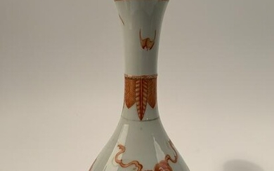 Chinese Red Glaze Lions Vase