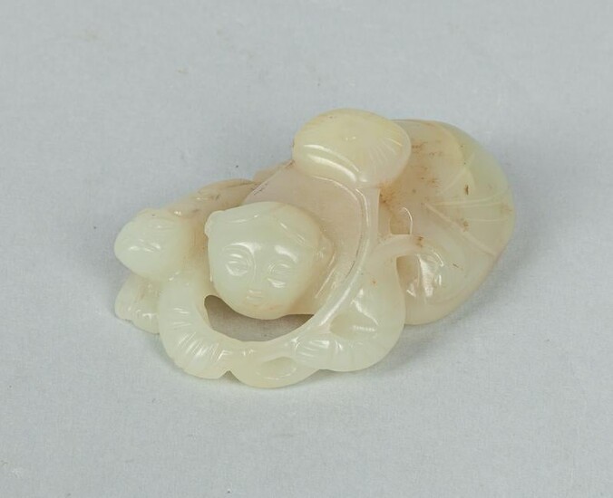 Chinese White Jade Carving of Boy & Cat