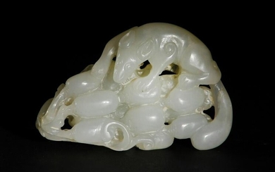 Chinese White Jade Toggle with Squirrel, 18th Century