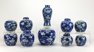 Chinese blue and white porcelain comprising a baluster vase ...