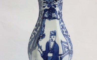 Chinese blue and white porcelain hexagonal vase