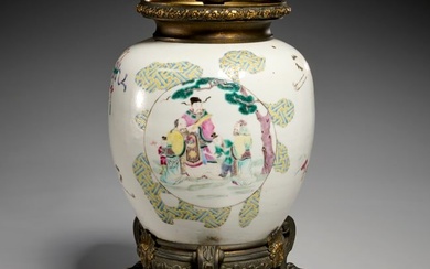 Chinese famille rose jar mounted as lamp