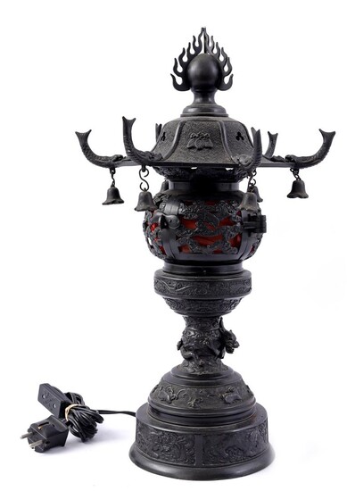 (-), Chinese beautifully crafted bronze 2-part incense lamp...