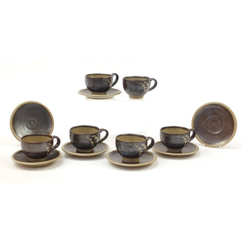 Chris Lewis set of six South Heighton studio pottery cups wi...