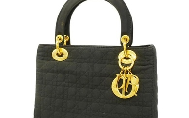 Christian Dior Tote Bag Cannage Lady Nylon Black Ladies
